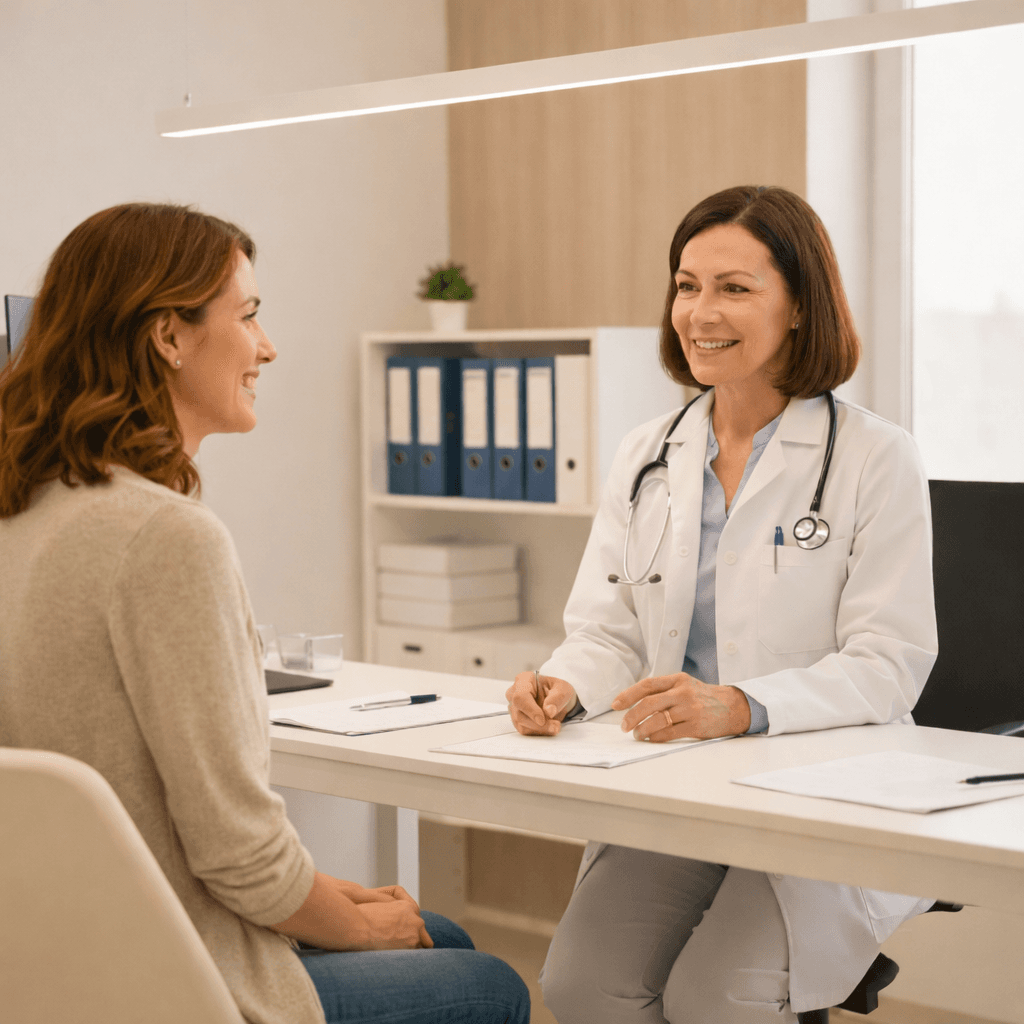 Doctor reviewing health plan benefits and enrollment options with a patient